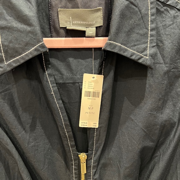 NWT By Anthropologie Long-Sleeve Navy Blue Belted Front-Zip Midi Dress size MP - Picture 5 of 5